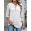 image:imageANRABESS Womens 34 Sleeve Henley Blouse Soft V Neck Top for Dressy Casual Work amp Business Office WearWhite