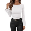 image:imageANRABESS Womens Bell Long Sleeve Boat Neck Crop Tops  Stretchy SoftRuched Slim Fitted ShirtsCute Stylish Y2K Street TeeGoing Out Travel AllDay WearFall FashionYoung GirlsWhite
