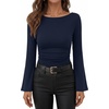 image:imageANRABESS Womens Bell Long Sleeve Boat Neck Crop Tops  Stretchy SoftRuched Slim Fitted ShirtsCute Stylish Y2K Street TeeGoing Out Travel AllDay WearFall FashionYoung GirlsNavy Blue