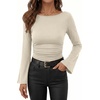 image:imageANRABESS Womens Bell Long Sleeve Boat Neck Crop Tops  Stretchy SoftRuched Slim Fitted ShirtsCute Stylish Y2K Street TeeGoing Out Travel AllDay WearFall FashionYoung GirlsBeige