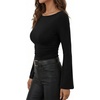 image:imageANRABESS Womens Bell Long Sleeve Boat Neck Crop Tops  Stretchy SoftRuched Slim Fitted ShirtsCute Stylish Y2K Street TeeGoing Out Travel AllDay WearFall FashionYoung GirlsBlack