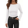 image:imageANRABESS Womens Bell Long Sleeve Boat Neck Crop Tops  Stretchy SoftRuched Slim Fitted ShirtsCute Stylish Y2K Street TeeGoing Out Travel AllDay WearFall FashionYoung GirlsWhite