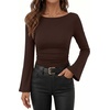 image:imageANRABESS Womens Bell Long Sleeve Boat Neck Crop Tops  Stretchy SoftRuched Slim Fitted ShirtsCute Stylish Y2K Street TeeGoing Out Travel AllDay WearFall FashionYoung GirlsBrown