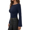 image:imageANRABESS Womens Bell Long Sleeve Boat Neck Crop Tops  Stretchy SoftRuched Slim Fitted ShirtsCute Stylish Y2K Street TeeGoing Out Travel AllDay WearFall FashionYoung GirlsNavy Blue