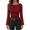 image:imageANRABESS Womens Bell Long Sleeve Boat Neck Crop Tops  Stretchy SoftRuched Slim Fitted ShirtsCute Stylish Y2K Street TeeGoing Out Travel AllDay WearFall FashionYoung GirlsRed
