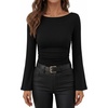 image:imageANRABESS Womens Bell Long Sleeve Boat Neck Crop Tops  Stretchy SoftRuched Slim Fitted ShirtsCute Stylish Y2K Street TeeGoing Out Travel AllDay WearFall FashionYoung GirlsBlack