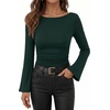 image:imageANRABESS Womens Bell Long Sleeve Boat Neck Crop Tops  Stretchy SoftRuched Slim Fitted ShirtsCute Stylish Y2K Street TeeGoing Out Travel AllDay WearFall FashionYoung GirlsForest Green