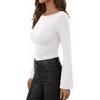 image:imageANRABESS Womens Bell Long Sleeve Boat Neck Crop Tops  Stretchy SoftRuched Slim Fitted ShirtsCute Stylish Y2K Street TeeGoing Out Travel AllDay WearFall FashionYoung GirlsWhite