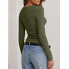 image:imageANRABESS Womens Cowl Neck Long Sleeve ShirtsSoft Ribbed Knit Crop Tops with Side RuchedCasual amp Going Out Tshirts for FallArmy Green