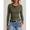 image:imageANRABESS Womens Cowl Neck Long Sleeve ShirtsSoft Ribbed Knit Crop Tops with Side RuchedCasual amp Going Out Tshirts for FallArmy Green