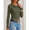 image:imageANRABESS Womens Cowl Neck Long Sleeve ShirtsSoft Ribbed Knit Crop Tops with Side RuchedCasual amp Going Out Tshirts for FallArmy Green