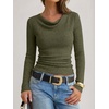 image:imageANRABESS Womens Cowl Neck Long Sleeve ShirtsSoft Ribbed Knit Crop Tops with Side RuchedCasual amp Going Out Tshirts for FallArmy Green