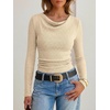 image:imageANRABESS Womens Cowl Neck Long Sleeve ShirtsSoft Ribbed Knit Crop Tops with Side RuchedCasual amp Going Out Tshirts for FallBeige