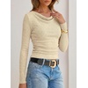 image:imageANRABESS Womens Cowl Neck Long Sleeve ShirtsSoft Ribbed Knit Crop Tops with Side RuchedCasual amp Going Out Tshirts for FallBeige