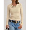 image:imageANRABESS Womens Cowl Neck Long Sleeve ShirtsSoft Ribbed Knit Crop Tops with Side RuchedCasual amp Going Out Tshirts for FallBeige