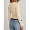 image:imageANRABESS Womens Cowl Neck Long Sleeve ShirtsSoft Ribbed Knit Crop Tops with Side RuchedCasual amp Going Out Tshirts for FallBeige