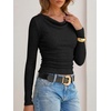 image:imageANRABESS Womens Cowl Neck Long Sleeve ShirtsSoft Ribbed Knit Crop Tops with Side RuchedCasual amp Going Out Tshirts for FallBlack