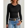 image:imageANRABESS Womens Cowl Neck Long Sleeve ShirtsSoft Ribbed Knit Crop Tops with Side RuchedCasual amp Going Out Tshirts for FallBlack