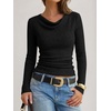 image:imageANRABESS Womens Cowl Neck Long Sleeve ShirtsSoft Ribbed Knit Crop Tops with Side RuchedCasual amp Going Out Tshirts for FallBlack