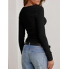 image:imageANRABESS Womens Cowl Neck Long Sleeve ShirtsSoft Ribbed Knit Crop Tops with Side RuchedCasual amp Going Out Tshirts for FallBlack