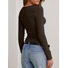 image:imageANRABESS Womens Cowl Neck Long Sleeve ShirtsSoft Ribbed Knit Crop Tops with Side RuchedCasual amp Going Out Tshirts for FallBrown
