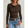 image:imageANRABESS Womens Cowl Neck Long Sleeve ShirtsSoft Ribbed Knit Crop Tops with Side RuchedCasual amp Going Out Tshirts for FallBrown
