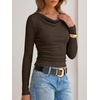 image:imageANRABESS Womens Cowl Neck Long Sleeve ShirtsSoft Ribbed Knit Crop Tops with Side RuchedCasual amp Going Out Tshirts for FallBrown