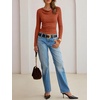 image:imageANRABESS Womens Cowl Neck Long Sleeve ShirtsSoft Ribbed Knit Crop Tops with Side RuchedCasual amp Going Out Tshirts for FallBurnt Orange