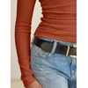 image:imageANRABESS Womens Cowl Neck Long Sleeve ShirtsSoft Ribbed Knit Crop Tops with Side RuchedCasual amp Going Out Tshirts for FallBurnt Orange
