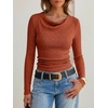 image:imageANRABESS Womens Cowl Neck Long Sleeve ShirtsSoft Ribbed Knit Crop Tops with Side RuchedCasual amp Going Out Tshirts for FallBurnt Orange