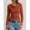 image:imageANRABESS Womens Cowl Neck Long Sleeve ShirtsSoft Ribbed Knit Crop Tops with Side RuchedCasual amp Going Out Tshirts for FallBurnt Orange