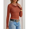 image:imageANRABESS Womens Cowl Neck Long Sleeve ShirtsSoft Ribbed Knit Crop Tops with Side RuchedCasual amp Going Out Tshirts for FallBurnt Orange