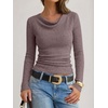 image:imageANRABESS Womens Cowl Neck Long Sleeve ShirtsSoft Ribbed Knit Crop Tops with Side RuchedCasual amp Going Out Tshirts for FallDusty Pink