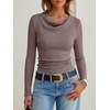 image:imageANRABESS Womens Cowl Neck Long Sleeve ShirtsSoft Ribbed Knit Crop Tops with Side RuchedCasual amp Going Out Tshirts for FallDusty Pink