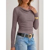 image:imageANRABESS Womens Cowl Neck Long Sleeve ShirtsSoft Ribbed Knit Crop Tops with Side RuchedCasual amp Going Out Tshirts for FallDusty Pink