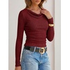 image:imageANRABESS Womens Cowl Neck Long Sleeve ShirtsSoft Ribbed Knit Crop Tops with Side RuchedCasual amp Going Out Tshirts for FallRed