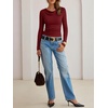 image:imageANRABESS Womens Cowl Neck Long Sleeve ShirtsSoft Ribbed Knit Crop Tops with Side RuchedCasual amp Going Out Tshirts for FallRed