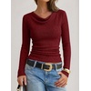 image:imageANRABESS Womens Cowl Neck Long Sleeve ShirtsSoft Ribbed Knit Crop Tops with Side RuchedCasual amp Going Out Tshirts for FallRed