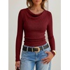 image:imageANRABESS Womens Cowl Neck Long Sleeve ShirtsSoft Ribbed Knit Crop Tops with Side RuchedCasual amp Going Out Tshirts for FallRed