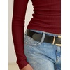 image:imageANRABESS Womens Cowl Neck Long Sleeve ShirtsSoft Ribbed Knit Crop Tops with Side RuchedCasual amp Going Out Tshirts for FallRed