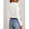 image:imageANRABESS Womens Cowl Neck Long Sleeve ShirtsSoft Ribbed Knit Crop Tops with Side RuchedCasual amp Going Out Tshirts for FallWhite