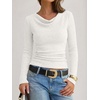 image:imageANRABESS Womens Cowl Neck Long Sleeve ShirtsSoft Ribbed Knit Crop Tops with Side RuchedCasual amp Going Out Tshirts for FallWhite