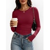 image:imageANRABESS Womens Long Sleeve Ruched Tops  Crew Neck Slim Fitted Basic Tee Shirt Soft Ribbed Stretchy Layer Fall Winter Business Casual amp Work amp Travel Everyday WearWine Red