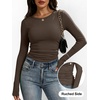 image:imageANRABESS Womens Long Sleeve Ruched Tops  Crew Neck Slim Fitted Basic Tee Shirt Soft Ribbed Stretchy Layer Fall Winter Business Casual amp Work amp Travel Everyday WearCoffee