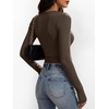 image:imageANRABESS Womens Long Sleeve Ruched Tops  Crew Neck Slim Fitted Basic Tee Shirt Soft Ribbed Stretchy Layer Fall Winter Business Casual amp Work amp Travel Everyday WearCoffee
