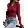 image:imageANRABESS Womens Long Sleeve Ruched Tops  Crew Neck Slim Fitted Basic Tee Shirt Soft Ribbed Stretchy Layer Fall Winter Business Casual amp Work amp Travel Everyday WearWine Red