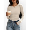image:imageANRABESS Womens Long Sleeve Ruched Tops  Crew Neck Slim Fitted Basic Tee Shirt Soft Ribbed Stretchy Layer Fall Winter Business Casual amp Work amp Travel Everyday WearBeige
