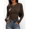image:imageANRABESS Womens Long Sleeve Ruched Tops  Crew Neck Slim Fitted Basic Tee Shirt Soft Ribbed Stretchy Layer Fall Winter Business Casual amp Work amp Travel Everyday WearCoffee