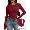 image:imageANRABESS Womens Long Sleeve Ruched Tops  Crew Neck Slim Fitted Basic Tee Shirt Soft Ribbed Stretchy Layer Fall Winter Business Casual amp Work amp Travel Everyday WearWine Red