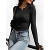 image:imageANRABESS Womens Long Sleeve Ruched Tops  Crew Neck Slim Fitted Basic Tee Shirt Soft Ribbed Stretchy Layer Fall Winter Business Casual amp Work amp Travel Everyday WearBlack